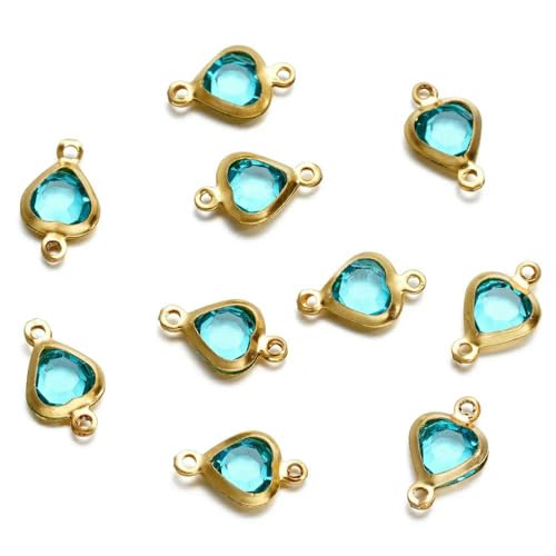 10 Stück 7,5 mm Edelstahl Doppelloch Herz Anhänger Bunte Kristall Charms Verbinder für DIY Halskette Armband Schmuckherstellung-Gold-Hellblau 10 Stück 7,5 mm Edelstahl Doppelloch Herz Anhänger Bunte Kristall Charms Verbinder für DIY Halskette Armband Schmuckherstellung-Gold-Hellblau von VIEPGJ