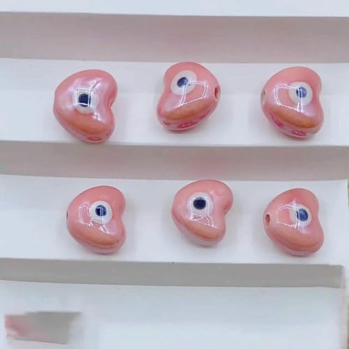 10 Stück rosa Keramikperlen DIY Perlen Perlen National Wind rotes Seil geflochten Armband Ohrringe kleine Anhänger-Augen wie Herzen von VIEPGJ