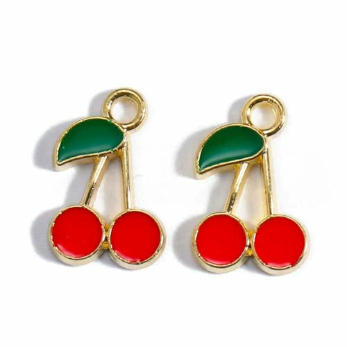 10 Stück vergoldete Emaille Kirsche Wassermelone DIY Charms Frauen Frucht Traube Halskette Anhänger Zitrone Erdbeere Schmuck-10 Stück_l von VIEPGJ