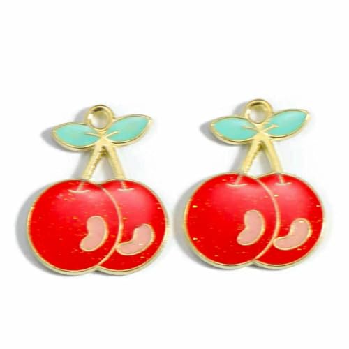 10 Stück vergoldete Emaille Kirsche Wassermelone DIY Charms Frauen Obst Traube Halskette Anhänger Zitrone Erdbeere Schmuck-10 Stück_h von VIEPGJ