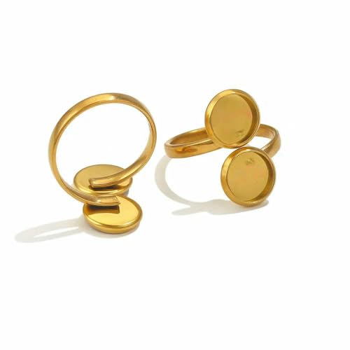 10 Stück verstellbare Edelstahl-Ringfassungen, Blanko-Basis, Glas-Cabochons, Kamee-Lünetten, DIY-Tablett, Blanko-Ringe, Schmuckzubehör-Z1202GA von VIEPGJ