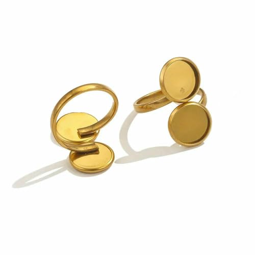 10 Stück verstellbare Edelstahl-Ringfassungen, Blanko-Basis, Glas-Cabochons, Kamee-Lünetten, DIY-Tablett, Blanko-Ringe, Schmuckzubehör-Z2092G10 von VIEPGJ