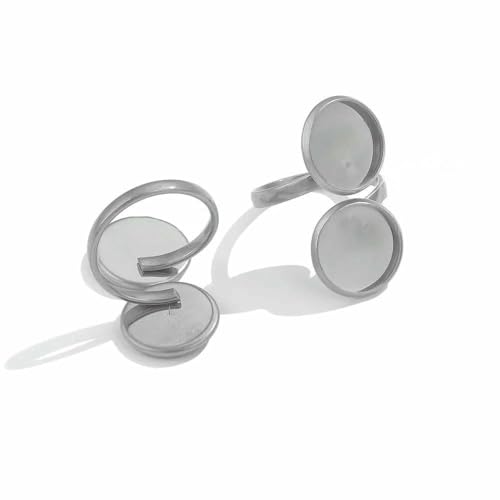 10 Stück verstellbare Edelstahl-Ringfassungen, Blanko-Basis, Glas-Cabochons, Kamee-Lünetten, DIY-Tablett, Blanko-Ringe, Schmuckzubehör-Z2092S12 von VIEPGJ