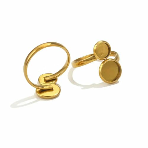 10 Stück verstellbare Edelstahl-Ringfassungen, Blanko-Basis, Glas-Cabochons, Kamee-Lünetten, DIY-Tablett, Blanko-Ringe, Schmuckzubehör-Z2094GA von VIEPGJ