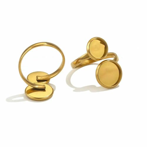 10 Stück verstellbare Ringfassungen aus Edelstahl, blanke Basis, Glascabochons, Kamee-Lünetten, DIY-Tablett, blanke Ringe, Schmuckzubehör, Z2094GB von VIEPGJ
