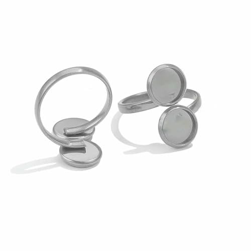 10 Stück verstellbare Ringfassungen aus Edelstahl, blanke Basis, Glascabochons, Kameen-Lünetten, DIY-Tablett, blanke Ringe, Schmuckzubehör, Z1202SA von VIEPGJ