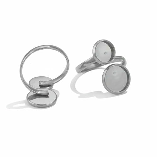 10 Stück verstellbare Ringfassungen aus Edelstahl, blanke Basis, Glascabochons, Kameen-Lünetten, DIY-Tablett, blanke Ringe, Schmuckzubehör, Z2094SB von VIEPGJ