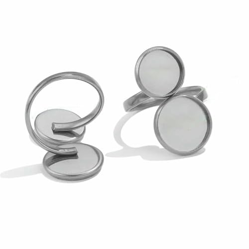 10 Stück verstellbare Ringfassungen aus Edelstahl, blanke Basis, Glascabochons, Kameen-Lünetten, DIY-Tablett, blanke Ringe, Schmuckzubehör, Z2094SC von VIEPGJ