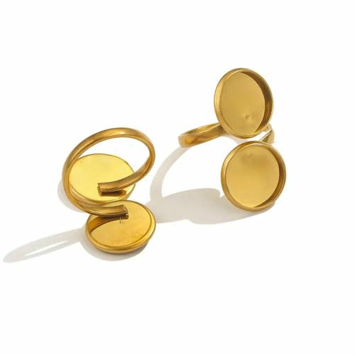 10 Stück verstellbare Ringfassungen aus Edelstahl, blanke Basis, Glascabochons, Kameen-Lünetten, DIY-Tablett, blanke Ringe, Schmuckzubehör-Z2092G12 von VIEPGJ