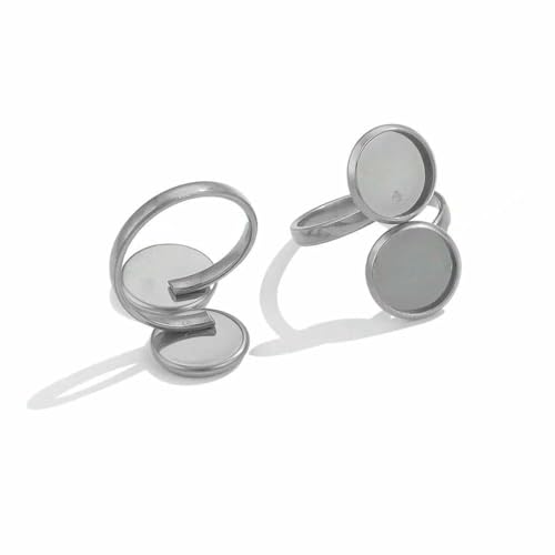 10 Stück verstellbare Ringfassungen aus Edelstahl, blanke Basis, Glascabochons, Kameen-Lünetten, DIY-Tablett, blanke Ringe, Schmuckzubehör-Z2092S10 von VIEPGJ
