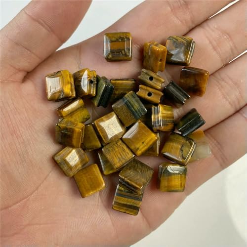 10 mm flache, quadratische Perlen, Tigerauge, Kristall-Edelsteine, Naturstein, quadratische Perlen zur Schmuckherstellung, DIY-Charms, Zubehör, Basteln, 17 Tigerauge, 3 Stück von VIEPGJ