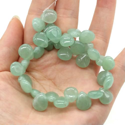 100% Natursteinperle, Tropfenform, indische Achate/Quarzperlen für die Herstellung von edlem Schmuckzubehör, Damenarmbändern und Halsketten – Grüner Aventurin – 10 x 12 x 5 mm von VIEPGJ
