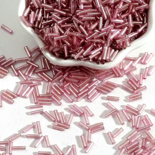 100 Stück/Los 2 x 7 mm tschechische Glasperlen, lange Röhre, runde Silverline-Glasperlen, lose Abstandsperlen für Kleidungszubehör, Pink, 2 x 7 mm, 5 g, 100 Stück von VIEPGJ