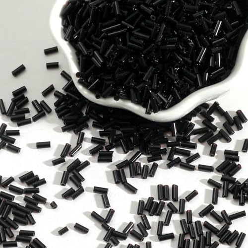 100 Stück/Los 2 x 7 mm tschechische Glasperlen, lange Röhre, runde Silverline-Glasperlen, lose Abstandsperlen für Kleidungszubehör, Schwarz, 2 x 7 mm, 5 g, 100 Stück von VIEPGJ