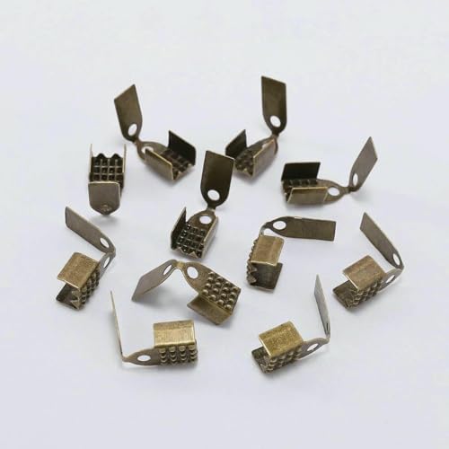 100 Stück/Los Metall-Faltverschlüsse, Endkappen, Perlen, Lederband, Crimp-Verbinder für DIY-Schmuckherstellung, Zubehör, Antikbronze, 6 mm von VIEPGJ