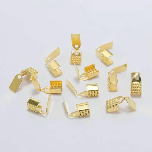 100 Stück/Los Metall-Faltverschlüsse, Endkappen, Perlen, Lederband, Crimp-Verbinder für DIY-Schmuckherstellung, Zubehör, Gold, 5 mm von VIEPGJ