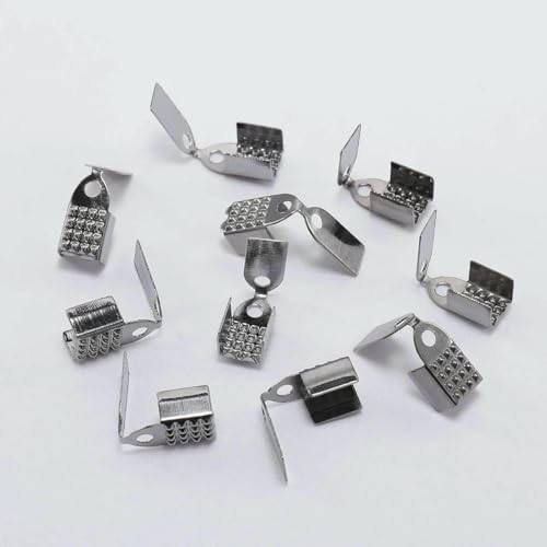 100 Stück/Los Metall-Faltverschlüsse, Endkappen, Perlen, Lederband, Crimp-Verbinder für DIY-Schmuckherstellung, Zubehör, Gun Black, 6 mm von VIEPGJ