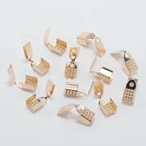100 Stück/Los Metall-Faltverschlüsse, Endkappen, Perlen, Lederband, Crimp-Verbinder für DIY-Schmuckherstellung, Zubehör, KC Gold, 5 mm von VIEPGJ