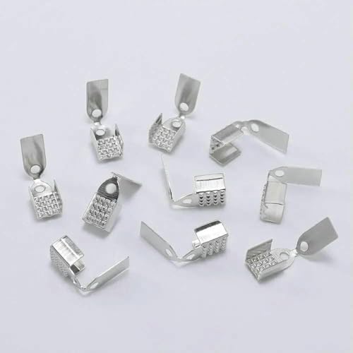 100 Stück/Los Metall-Faltverschlüsse, Endkappen, Perlen, Lederband, Crimp-Verbinder für DIY-Schmuckherstellung, Zubehör, Rhodium, 5 mm von VIEPGJ
