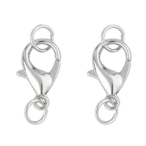 10er-Set 10/12/14,0 mm Karabinerverschluss mit offenen Biegeringen, Verbinderverschluss für DIY-Armband, Halsketten, Ketten, Schmuckherstellung, Zubehör – 14,0 mm Rhodium von VIEPGJ