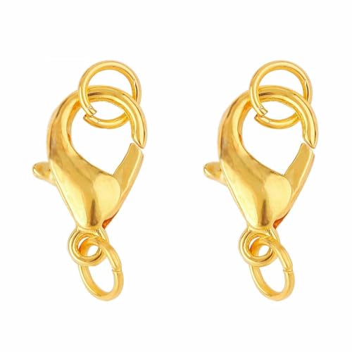 10er-Set 10/12/14,0 mm Karabinerverschluss mit offenen Biegeringen, Verbindungsverschluss für DIY-Armband, Halsketten, Ketten, Schmuckherstellung, Zubehör, 14,0 mm Gold von VIEPGJ