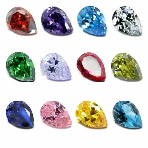 12 Geburtssteinfarben, mehrfarbig, birnenförmig, lose Steine, synthetische Edelsteinperlen für Schmuck, 12 Stück, 7 x 9 mm, 12 Farben von VIEPGJ