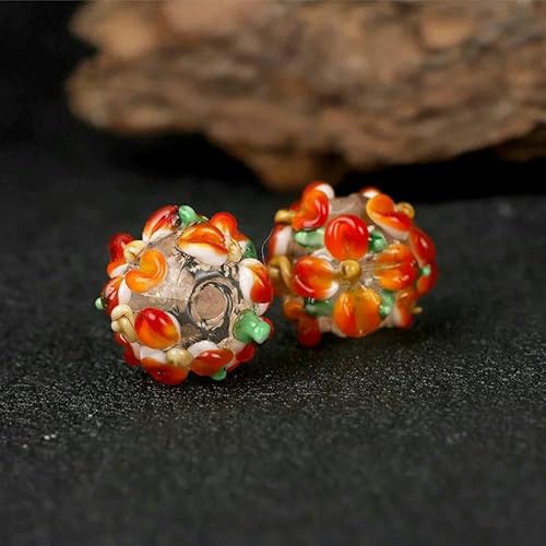 12 mm große Blume, klares rot-weißes Lampwork-Glas, lose Abstandsperlen zur Schmuckherstellung, Armband, Anhänger, DIY-Zubehör, B-12 mm, 2 Stück von VIEPGJ