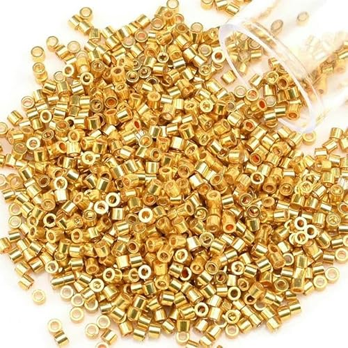 1200 Stück/Los einheitliche 2 mm metallische Rocailles-Perlen, gold-silberfarben, Glas-Rocailles-Perlen, Charms, DIY-Bastelzubehör für Schmuckherstellung, PZ705, 2 mm, 1200 Stück, Flasche von VIEPGJ