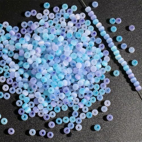 130 Stück 4,0 mm Katzenaugenperlen 6/0 glatte Jade-Imitat-Glasperlen für die Herstellung von DIY-Schmuck, Bettelarmbänder und Halskettenzubehör, gemischtes Blau 6 – 4,0 mm, 130 Stück von VIEPGJ