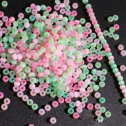 130 Stück 4,0 mm Katzenaugenperlen 6/0 glatte Jade-Imitat-Glasperlen für die Herstellung von DIY-Schmuck, Bettelarmbänder und Halskettenzubehör - Gemischtes Grün-Rosa 9 – 4,0 mm, 130 Stück von VIEPGJ
