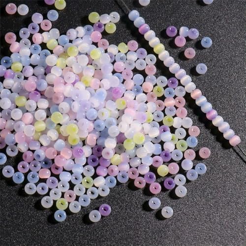 130 Stück 4,0 mm Katzenaugenperlen 6/0 glatte Jade-Imitat-Glasperlen für die Herstellung von DIY-Schmuck, Bettelarmband, Halskettenzubehör, Macaron1, 4,0 mm, 130 Stück von VIEPGJ