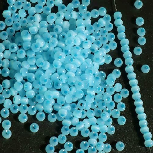 130 Stück 4,0 mm Katzenaugenperlen 6/0 glatte Jade-Imitat-Glasperlen für die Herstellung von DIY-Schmuck, Bettelarmband, Halskettenzubehör, Seeblau 27, 4,0 mm, 130 Stück von VIEPGJ