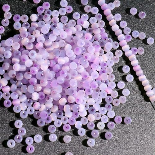 130 Stück 4,0 mm Katzenaugenperlen 6/0 glatte Jade-Imitat-Glasperlen für die Herstellung von DIY-Schmuck, Bettelarmband, Halskettenzubehör, gemischtes Lila, 5–4,0 mm, 130 Stück von VIEPGJ