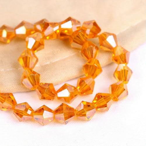 2/3/4/6/8 mm AAA glänzende lose Doppelkegel-Glasperlen AB Charms Spacer Kristall Bastelperlen DIY Armbandherstellung Zubehör-Orange AB-6 mm 40 Stück von VIEPGJ