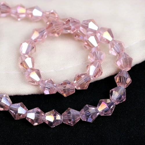 2/3/4/6/8 mm AAA glänzende lose Doppelkegel-Glasperlen AB Charms Spacer Kristall Bastelperlen DIY Armbandherstellung Zubehör-Rosa AB-6 mm 40 Stück von VIEPGJ