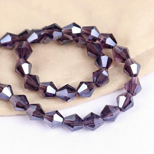 2/3/4/6/8 mm AAA glänzende lose Doppelkegel-Glasperlen AB Charms Spacer Kristall Bastelperlen DIY Armbandherstellung Zubehör-violett ab-6 mm 40 Stück von VIEPGJ
