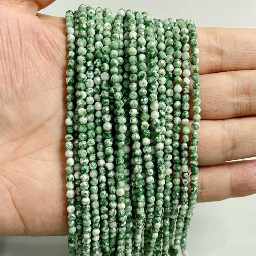 2 3 4,0 mm grüne facettierte Steinperlen, natürliche Türkis-Achate, Prehnit-Quarz, lose Perlen zur Schmuckherstellung, DIY-Armband, Halskette, grüner Punkt, 3,0 mm, ca. 120 Stück von VIEPGJ