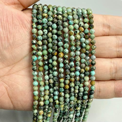 2 3 4,0 mm grüne facettierte Steinperlen, natürliche Türkise, Achate, Prehnit-Quarz, lose Perlen zur Schmuckherstellung, DIY-Armband, Halskette – afrikanisches Türkis – 2 mm, ca. 180 Stück von VIEPGJ