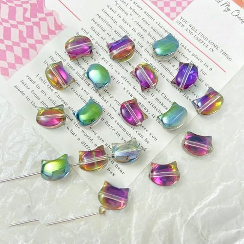 20 Stück 8 x 10 mm Regenbogenfarbener Katzenkopf Lampwork-Kristallglas Tschechische Perlen Lose Perlen Charms für Ohrringe DIY Schmuckherstellung-9-8 x 10 mm (20 Stück) von VIEPGJ