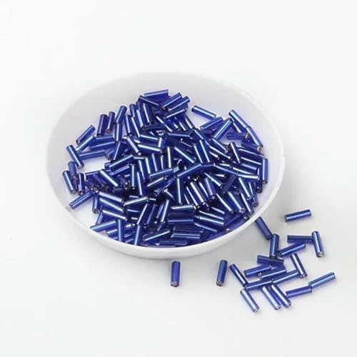 200 Stück/Beutel Rocailles-Perlen, 2 x 6 mm, Silberkern, tschechische Glas-Rocailles-Stiftperlen – Stichstickerei, Schmuck, DIY-Kleidungszubehör – Dunkelblau – 2 x 6 mm von VIEPGJ