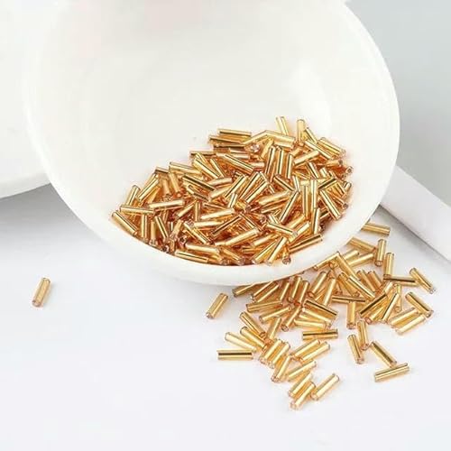 200 Stück/Beutel Rocailles-Perlen, 2 x 6 mm, Silberkern, tschechische Glas-Rocailles-Stiftperlen – Stichstickerei, Schmuck, DIY-Kleidungszubehör – Gold – 2 x 6 mm von VIEPGJ