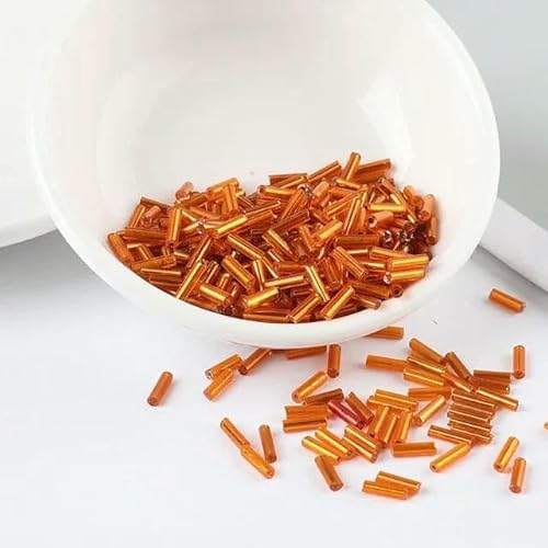 200 Stück/Beutel Rocailles-Perlen, 2 x 6 mm, Silberkern, tschechische Glas-Rocailles-Stiftperlen – Stichstickerei, Schmuck, DIY-Kleidungszubehör – Orange – 2 x 6 mm von VIEPGJ