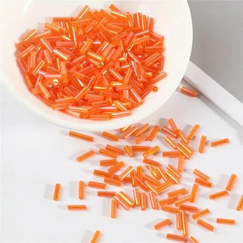 200 Stück transparente Glasröhrenperlen, 2 x 6 mm, Silberkern, tschechische Glasperlen, Stickerei, Schmuck, DIY, Bekleidungszubehör, AB Orange von VIEPGJ