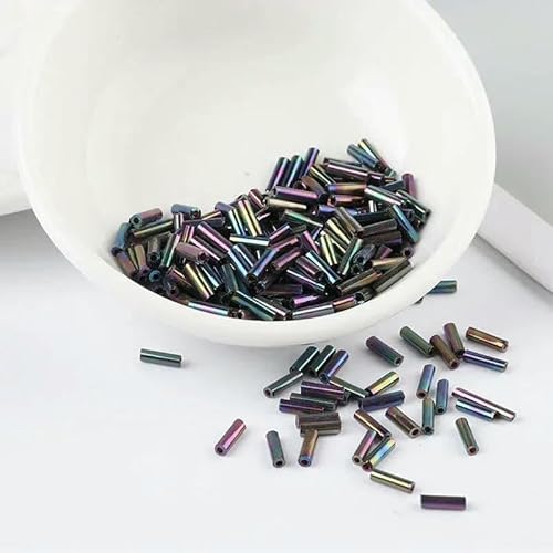 200 Stück transparente Glasröhrenperlen, 2 x 6 mm, Silberkern, tschechische Glasperlen, Stickerei, Schmuck, DIY, Bekleidungszubehör, AB Schwarz von VIEPGJ