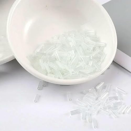 200 Stück transparente Glasröhrenperlen, 2 x 6 mm, Silberkern, tschechische Glasperlen, Stickerei, Schmuck, DIY-Kleidungszubehör, Weiß, Transparent von VIEPGJ