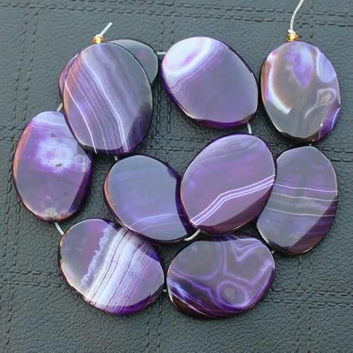 28–30 x 37–40 mm, mehrfarbige Achate, ovale Perlen, 8 Stück, für die Herstellung von DIY-Schmuck, gestreift, lila von VIEPGJ