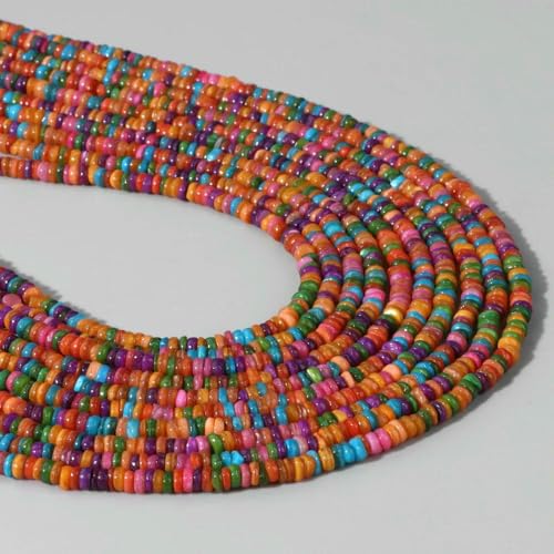 3–4,0 mm bunte natürliche Muschelperlen, unregelmäßige flache kleine gefärbte Muschelperlen für die Schmuckherstellung, DIY-Armband, Halskette, Ohrringe, Typ 10–3–4,0 mm, ca. 7 Zoll von VIEPGJ
