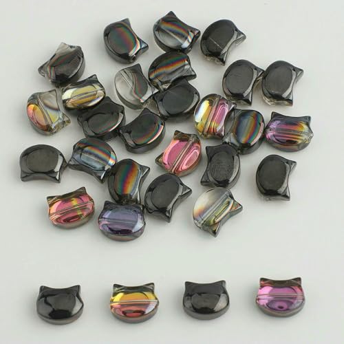 30 Stück 8 x 10 MM Regenbogenfarbener Katzenkopf Lampwork-Kristallglas Tschechische Perlen Lose Bastel-Charms für Ohrringe DIY Schmuckherstellung-135 BQHZ von VIEPGJ