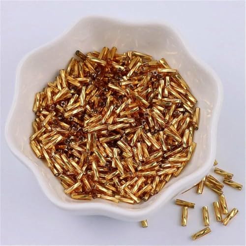 300 Stück 11/0 Röhrenperlen, 2 x 6 mm, gedrehte Glasperlen, spiralförmige Rocailles-Perlen für DIY-Armbänder, Schmuck, Kleiderherstellung, Kleidungsstücke, Zubehör – Dunkelgold 9 – 2 x 6 mm, gedr von VIEPGJ