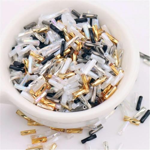 300 Stück 11/0 Röhrenperlen 2 x 6 mm, gedrehte Glasperlen, spiralförmige Rocailles-Perlen für DIY-Armbänder, Schmuck, Kleiderherstellung, Kleidungsstücke, Zubehör, Mix Weißgold 3 – 2 x 6 mm, 450 g von VIEPGJ